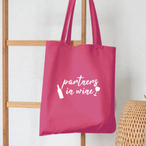 Partners In Wine Funny Logo Cotton Tote Bag Women's Gift Shopping Shoulder Pink Black FREE UK DELIVERY