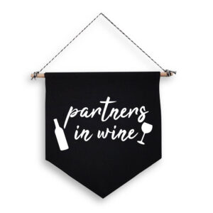 Partners In Wine Funny Drinking Black Hanging Wall Flag White Design Cotton Canvas Home Bar Décor
