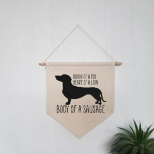 Sausage Dog Dachshund Pet Natural Hanging Wall Flag Black Design Cotton Canvas Home Décor