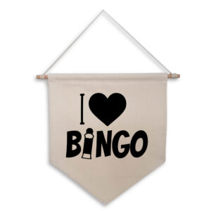 I Love Heart Bingo Natural Hanging Wall Flag Black Dabber Design Cotton Canvas Home Décor