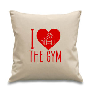 I Love Heart The Gym Cushion Cotton Canvas 45x45cm Weight Training Red Design