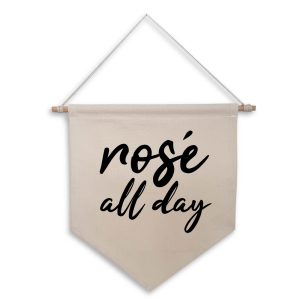 Rosé All Day Natural Hanging Wall Flag Wine Drinkers Gift Black Design Cotton Canvas Home Décor