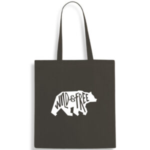 Wild and Free Bear Logo Cotton Tote Bag Grizzly Polar Animals Shopping Shoulder Gift Green Black FREE UK DELIVERY