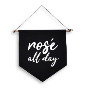 Rosé All Day Black Hanging Wall Flag Funny Wine Bar Sign White Design Cotton Canvas Home Décor