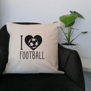 I Love Heart Football Cushion Cotton Canvas 45x45cm Soccer Sports Black Design