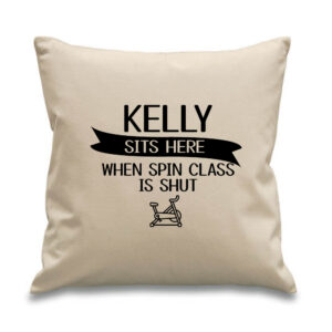 Personalised Women's Spinning Class Cushion Gift 45x45cm Cycling Gym Black Design Cotton Canvas