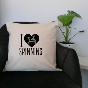 I Love Heart Spinning Cushion Cotton Canvas 45x45cm Gym Fitness Black Design