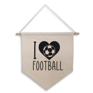 I Love Heart Football  Black Hanging Wall Flag Home Soccer Bar Sign White Design Cotton Canvas  Home Décor
