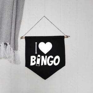 I Love Heart Bingo Black Hanging Wall Flag White Dabber Design Cotton Canvas Home Décor