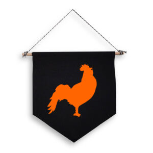 Cockerel Black Hanging Wall Flag Orange Chicken Design Cotton Canvas Home Décor