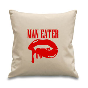 'Man Eater' Cushion Red Design Cotton Canvas 45x45cm Feminism Feminist