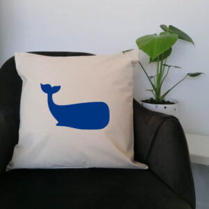 Blue Whale Logo Cushion Sea Ocean Creatures Animals Cotton Canvas 45x45cm