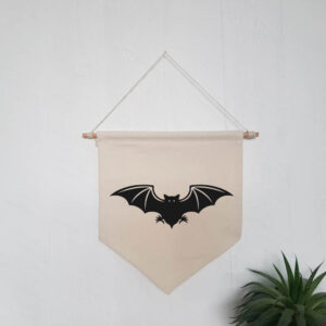 Flying Bat Natural Hanging Wall Flag Black Design Cotton Canvas Banner Home Décor