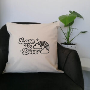 'Love Is Love' Cushion Black LBTQ+ Rainbow Design Cotton Canvas 45x45cm