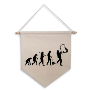 Funny Evolution of The Fisherman Natural Hanging Wall Flag Angler Fishing Black Design Cotton Canvas Home Décor