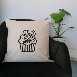 'Riots Not Diets' Cushion Feminist Cup Cake Design Cotton Canvas Pillow 45x 45cm