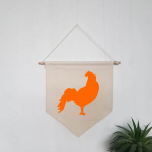 Cockerel Natural Hanging Wall Flag Orange Chicken Hen Design Cotton Canvas Home Décor