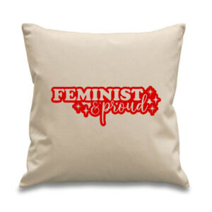'Feminist and Proud' Cushion Red Design Cotton Canvas Pillow Home Décor 45x 45cm
