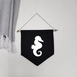 Seahorse Black Hanging Wall Flag White Design Cotton Canvas Home Décor