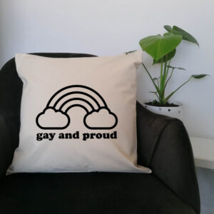 'Gay and Proud' Cushion LBTQ+ Rainbow Design Gift Cotton Canvas Pillow 45x 45cm
