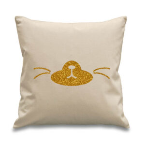 Kitten Face Whiskers Cushion Gold Glitter Pet Cat Design Cotton Canvas 45x 45cm