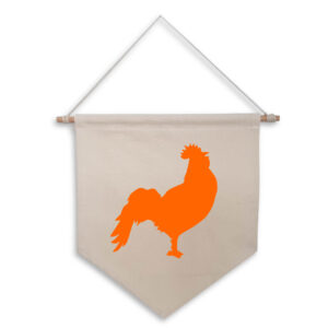Cockerel Natural Hanging Wall Flag Orange Chicken Hen Design Cotton Canvas Home Décor