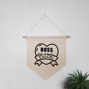 'Boss Bitch' Natural Hanging Wall Flag Black Design Gift Cotton Canvas Pillow Case Home Décor