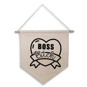 'Boss Bitch' Natural Hanging Wall Flag Black Design Gift Cotton Canvas Pillow Case Home Décor