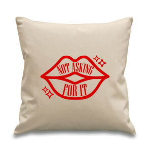 Not Asking For It Lips Logo Cushion Red Design Cotton Canvas 45x45cm Feminism