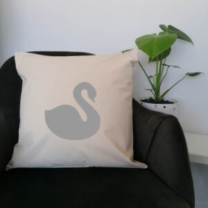 Graceful Swan Logo Cushion Grey Design Lounge Décor Cotton Canvas 45x45cm