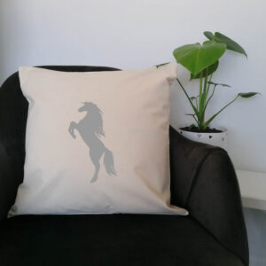 Rearing Horse Cushion Grey Design Cotton Canvas 45x45cm Equine Lover Pillow