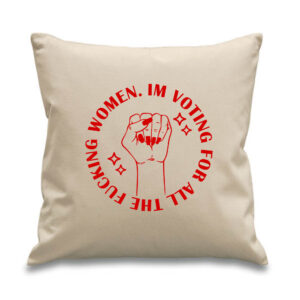 I'm Voting Women Cushion Red Design Cotton Canvas 45x45cm Feminism Rights