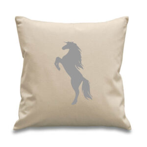 Rearing Horse Cushion Grey Design Cotton Canvas 45x45cm Equine Lover Pillow