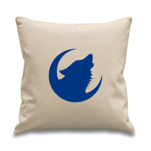 Howling Wolf Moon Cushion Blue Design Night Sky Cotton Canvas 45x45cm Wolves