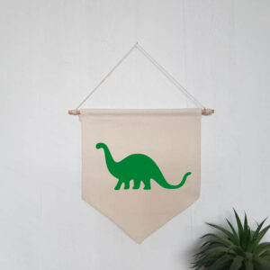 Brontosaurus Dinosaur Natural Hanging Wall Flag Green Dino Design Kids Room Nursery Cotton Canvas Home Décor