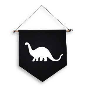 Brontosaurus Dinosaur Black Hanging Wall Flag Dino Children's Room Nursery Cotton Canvas Home Décor