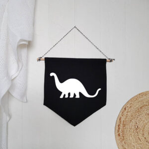 Brontosaurus Dinosaur Black Hanging Wall Flag Dino Children's Room Nursery Cotton Canvas Home Décor