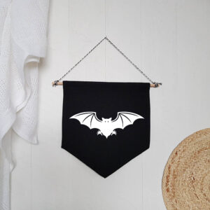 Flying Bat Black Hanging Wall Flag White Design Cotton Canvas Home Décor