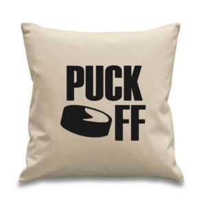 Puck Off Ice Hockey Cushion Pillow Black Design Cotton Canvas 45x 45cm Square