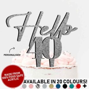 Hello 40 Acrylic Cake Topper 40th Forty Fortieth Birthday Celebration Decoration 20 Colours