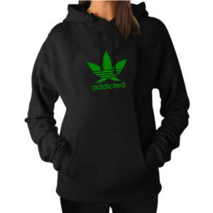 Addicted Cannabis Leaf Womens Black Hoodie Hoody Dope Spliff Weed Adidas