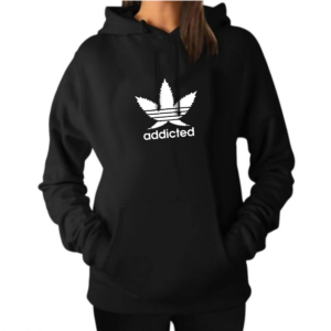 Addicted Cannabis Leaf Womens Black Hoodie Hoody Weed Sweater Jacket Men Xmas
