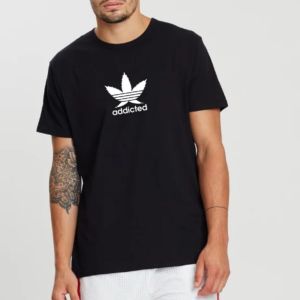 Mens Boys Black Addicted Cannabis Leaf T-Shirt Tee Top Smoke Weed Blow Funny