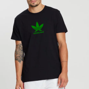 Mens Black Addicted T-Shirt Tee Top Cannabis Leaf  Green Logo Dope Weed