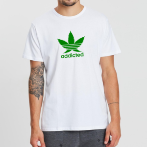 Mens White Addicted Cannabis Leaf T-Shirt Tee Top Smoke Weed Blow Ganja XS S 2XL