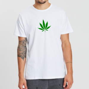 Mens White T-Shirt Tee Top Green Cannabis Leaf Logo Ganja Stoner XS Small 2XL
