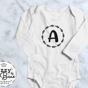 Personalised Initial Letter Name Babygrow Baby Vest Gift Black Silver Glitter
