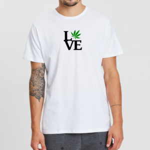 Mens White Love Weed Cannabis Leaf T-Shirt Tee Top Blow Ganja Black Green Logo