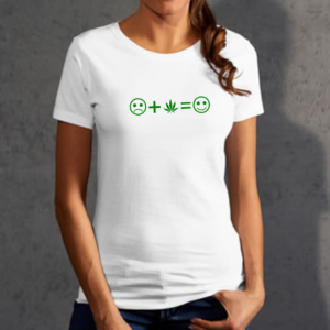 Womens Smiley Face Cannabis Leaf White T-Shirt Tee Top Weed Dope Smoker Gift