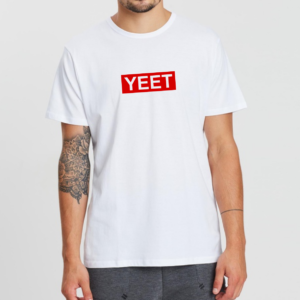 Mens White YEET T-Shirt Tee Top Funny Slogan Meme Statement Red Logo